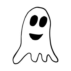 Ghost hand drawn in doodle style. vector, scandinavian, monochrome. single element for design, sticker, card, poster, invitation. halloween decor