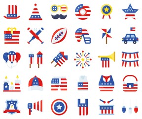 United state independence day flat icon set 2