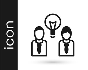 Black People with lamp bulb icon isolated on white background. Concept of idea. Vector.