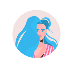 woman with blue hair profile avatar beautiful girl face female cartoon character portrait vector illustration