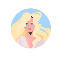 blonde young woman profile avatar beautiful girl face female cartoon character portrait vector illustration