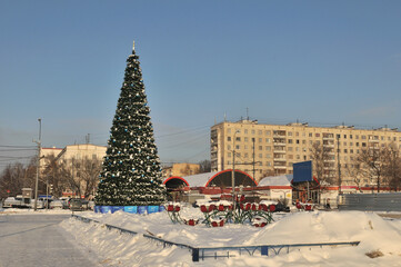 Новогодняя ёлка в Тушинском районе Москвы     Christmas tree at the Tushino district of Moscow, Russia