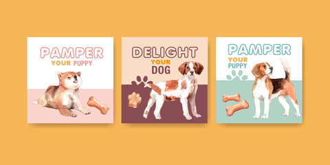 Advertise template with dogs and food design for brochure and marketing watercolor illustration