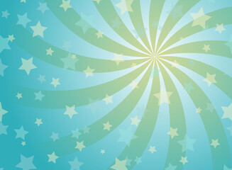 Fototapeta na wymiar Sunlight horizontal spiral background. Powder blue color burst background with shining stars.