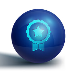Blue Medal with star icon isolated on white background. Winner achievement sign. Award medal. Blue circle button. Vector.