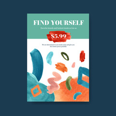 Poster template with shopping design for brochure and marketing watercolor illustration