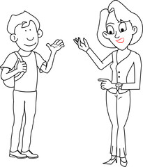 Mentor teacher woman lady girl mom mother giving instructions to her son boy going to school