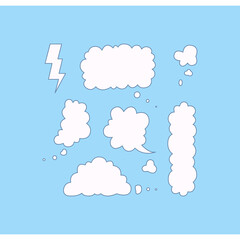 Set of cloud speech bubble. Cute bubbles and empty balloons elements . Clouds textbox for communication, comment and message template.