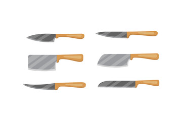 Set of vector knives for butcher shop. Kitchen knive and cutter. Utensils for cooking, kitchenware, and weapon knifes.