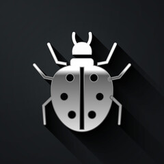 Silver Mite icon isolated on black background. Long shadow style. Vector.