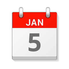 January 5 isolated vector calendar icon symbol