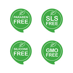 Natural eco products sticker set - Paraben free, SLS free, Silicone free, GMO free - isolated eco friendly healthy icons