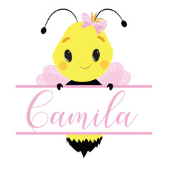 Cute Little Bee Vector Illustration on White Background