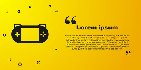 Black Portable video game console icon isolated on yellow background. Gamepad sign. Gaming concept. Vector.