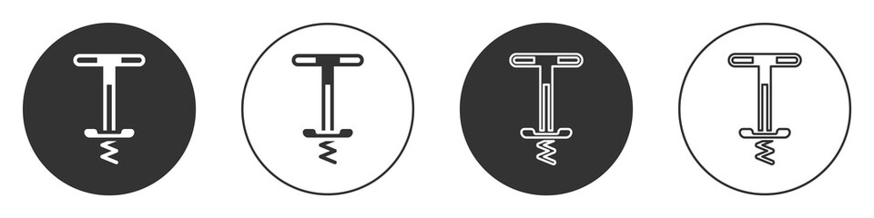 Black Pogo stick jumping toy icon isolated on white background. Circle button. Vector.