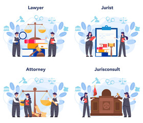 Professional lawyer concept set. Punishment and judgement. Guilt
