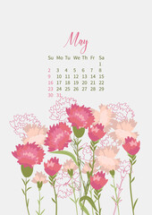 Flower Calendar 2021 with bouquets of flowers. Vector illustration