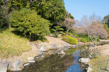 Ritsurin Garden in Takamatsu, Kagawa, Japan. Ritsurin Garden is one of the most famous historical gardens in Japan.
