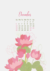 Flower Calendar 2021 with bouquets of flowers. Vector illustration