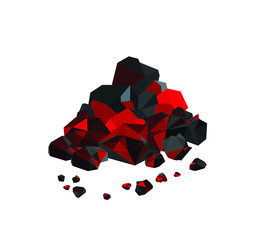 Pile of vector burning coal, ember