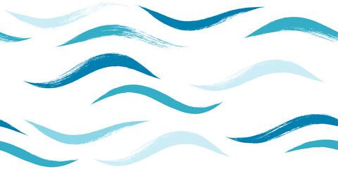 Seamless Wave Pattern, Hand drawn water sea modern vector background. Wavy beach brush stroke, curly grunge paint lines, watercolor illustration