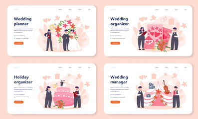 Fototapeta na wymiar Wedding planner web banner or landing page set. Professional
