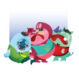 rhinoceros, bear and fish cartoon crying loudly