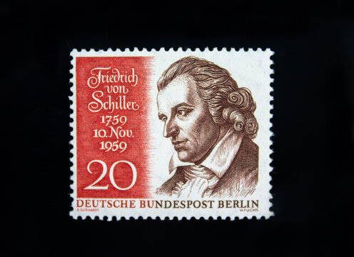 Postage stamp from FRG Berlin. 200th birthday of Friedrich Schiller. Printed 11/10/1959