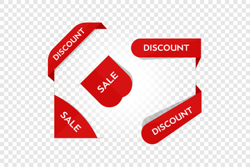 Sale and discount tags, vector red labels isolated on transparent background. Flat modern banners for advertising. Stock illustration