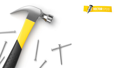 Arrière plan blanc avec marteau et clous vectoriels
