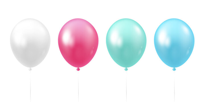 Set of realistic balloons. 4 colors. On white background. Vector illustration