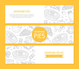 Homemade Pie Banner Templates Set, Card, Poster, Brochure, Restaurant or Cafe Menu, Recipe Book Design Element Vector Illustration