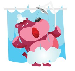 bear cartoon in the shower