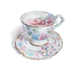cup of aromatic red tea watercolor