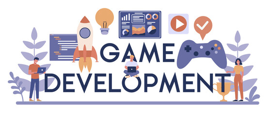 Game development typographic header concept. Creative process