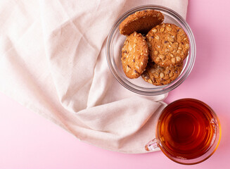 yummy snack concept, consisting of black tea and cookies