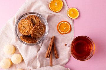 yummy snack concept, consisting of black tea and cookies