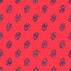 Blue line Chain link icon isolated seamless pattern on red background. Link single. Hyperlink chain symbol. Vector.