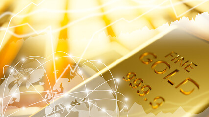Gold bar stock market with graph and chart 3D Render