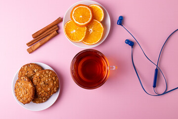 yummy snack concept, consisting of black tea and cookies