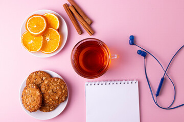 yummy snack concept, consisting of black tea and cookies