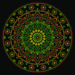 Dot mandala for acrylic painting. Spot painting point to point. Abstract design of mandala in dot paint style. Aboriginal australian ethnic round ornament.