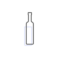 Simple line shape of vodka bottle. One contour figure of a bottle, the second drink. Outline symbol whisky dark color. Sign liquid grey. Isolated flat illustration on a white background