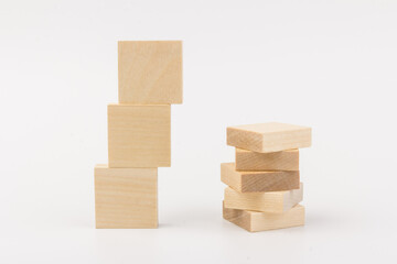 stairs concept; toy wood blocks make a stairs isolated on white background with copy space for your text