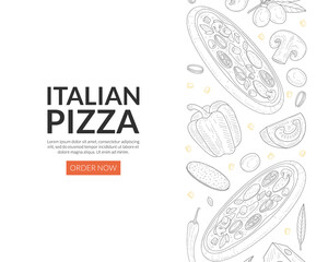 Italian Pizza Landing Page Template, Traditional Fresh Tasty Food Express Delivery Service Vector Illustration