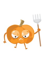 pumpkin holding gardening fork