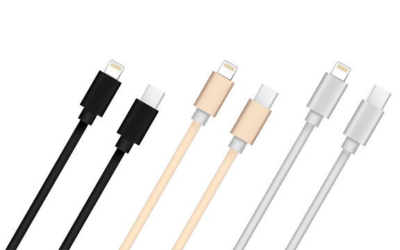 Smart Phone Charger Cable Mockup Isolate on white screen with copy Space for insert text.