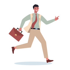 Business character with briefcase running. Business man