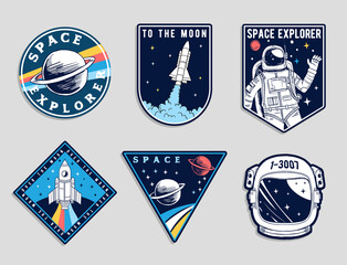Set of space and astronaut , patches, emblems, badges and labels. © cddesign.co