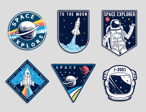 Set of space and astronaut , patches, emblems, badges and labels.